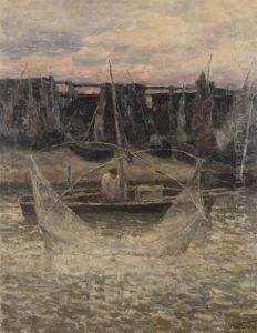 Fisherman At Work At The Quay by Isidore Verheyden