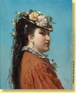 Portrait De Jeune Femme Au Chapeau Fleuri