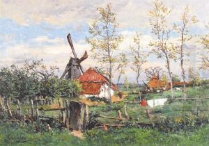 Summer Landscape With Windmill And Farmhouse by Isidore Verheyden