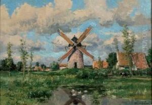 Paysage De Hollande Au Moulin by Isidore Verheyden