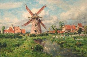 A Windmill In A Village In Summer