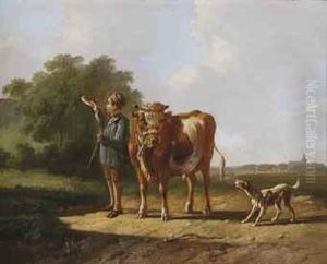 A Cowherd And His Bull by Albertus Verhoesen