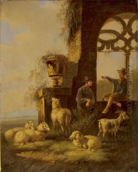 Schaf- Und Ziegenhirte In Einer Ruine - view 1