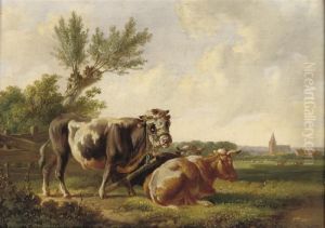Cattle In The Meadow by Albertus Verhoesen