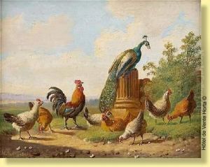Paon Sur Colonne Avec Coq Et Poule