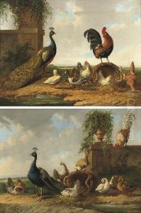 Poultry By A Ruin by Albertus Verhoesen