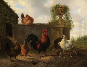 Poultry In The Courtyard by Albertus Verhoesen