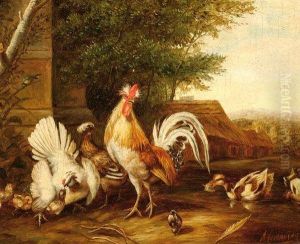 Poultry With Chicks by Albertus Verhoesen