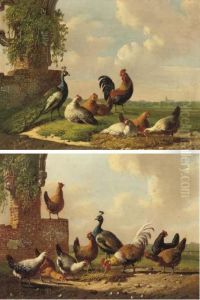 Poultry By A Ruin by Albertus Verhoesen