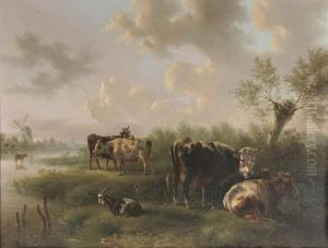 Cattle In A Polder Landscape by Albertus Verhoesen