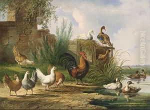 Poultry By A Pond by Albertus Verhoesen