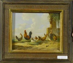 Huhner Auf Dem Hof. 1869. by Albertus Verhoesen