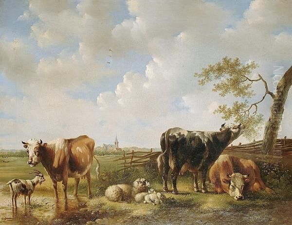 Cattle, Sheep And A Goat In A Landscape - view 1