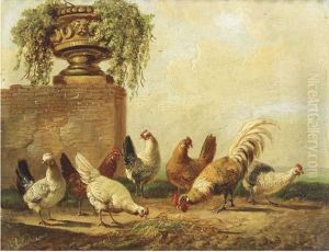 Poultry By A Ruin by Albertus Verhoesen