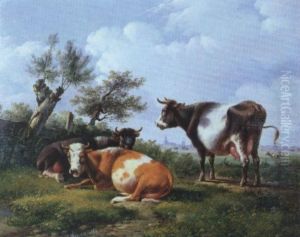 Weidelandschaft Mit Lagernden Rindern Weidelandschaft Mit Lagernden Rindern