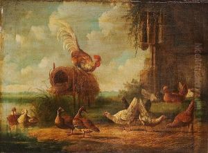 Poultry Beside A River by Albertus Verhoesen