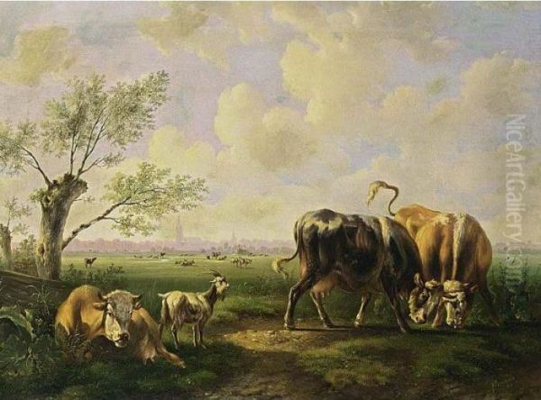 Bulls And Goats In An Extensive Summer Landscape - view 1