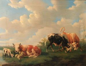 Cattle In A Meadow by Albertus Verhoesen