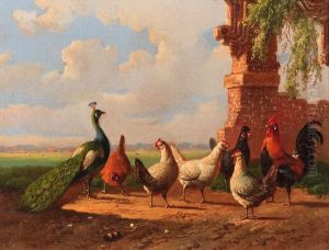 Poultry By Ruined Walls by Albertus Verhoesen