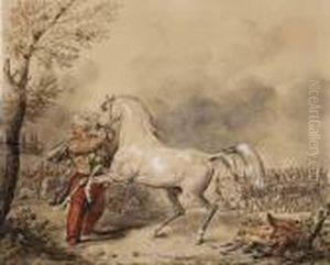 Oriental Et Son Cheval, Une Armee A L'arriere-plan Oriental Et Son Cheval, Une Armee A L'arriere-plan