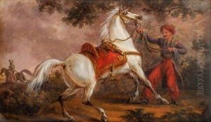 Un Oriental Maitrisant Son Cheval by Carle Vernet