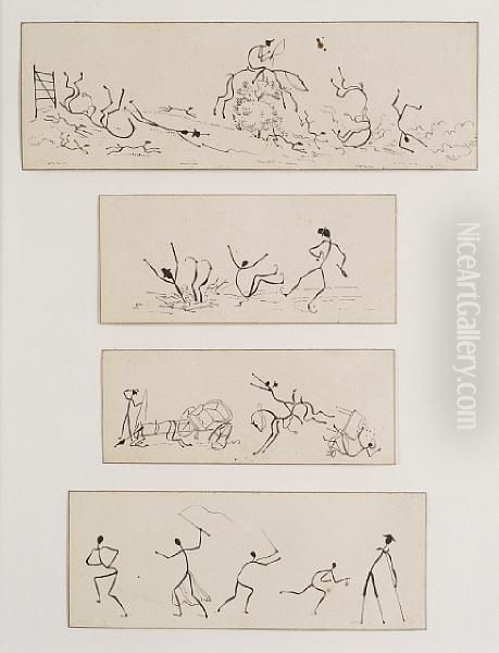 Stick Caricatures, Set Of Four Framed As One - view 1