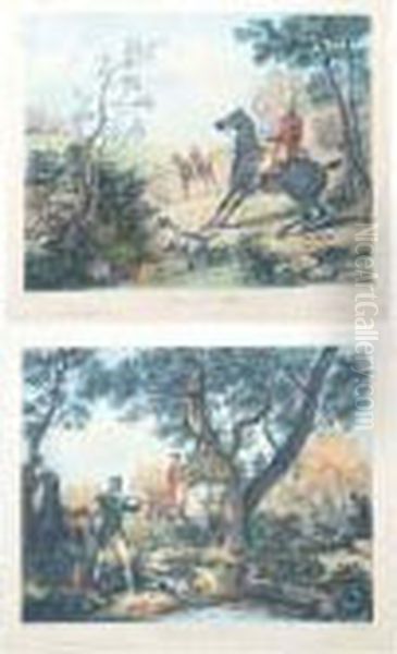 Belle Paire De Gravures En Couleur Par Jazet, Encadrees. - view 1