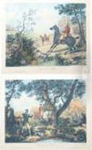 Belle Paire De Gravures En Couleur Par Jazet, Encadrees. by Carle Vernet