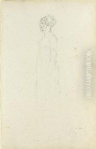 A Young Woman Standing In Profile To The Left