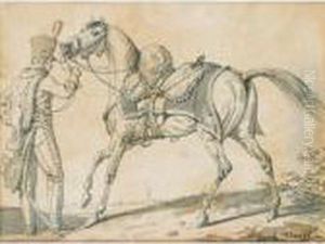Hussard Et Son Cheval 
[antoine-charles-horace Vernet, Called Carle Vernet ; Hussar And His 
Horse ; Pen And Wash ; Signed Lower Right Carle Vernet] by Carle Vernet