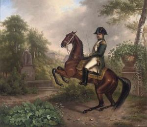 Napolean On Horseback In An Italianate Landscape by Carle Vernet