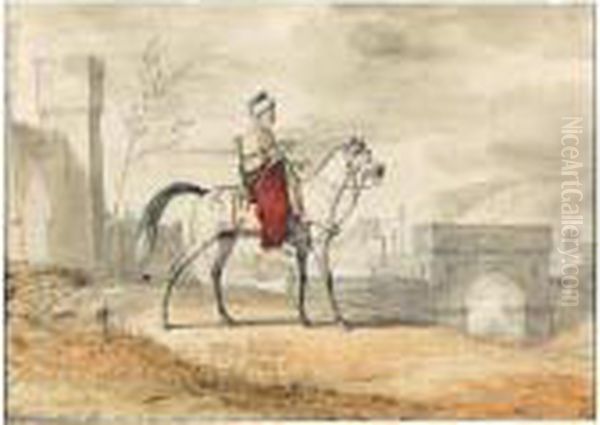 A Man In Oriental Dress On Horseback - view 1