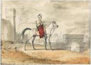 A Man In Oriental Dress On Horseback by Carle Vernet