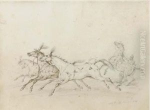 Three Circus Horses At The Gallop, A Fourth Restrained By Agroom by Carle Vernet