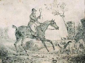 Jager Zu Pferd Mit Peitsche Und Jagdhunden.