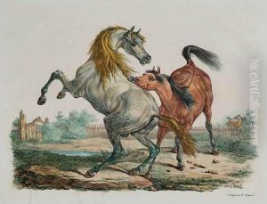 Klacz Kasztanka Gryzaca Siwego Ogiera by Carle Vernet