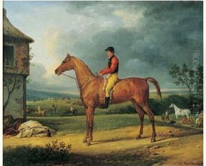 Jockey Sur Sa Monture Et Dans Le Lontain De Nombreux Cavaliers Sur Un Champ De Courses.