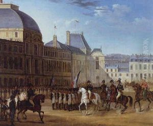 Napoleon Reviewing His Troops In The Courtyard Of The Louvre by Carle Vernet