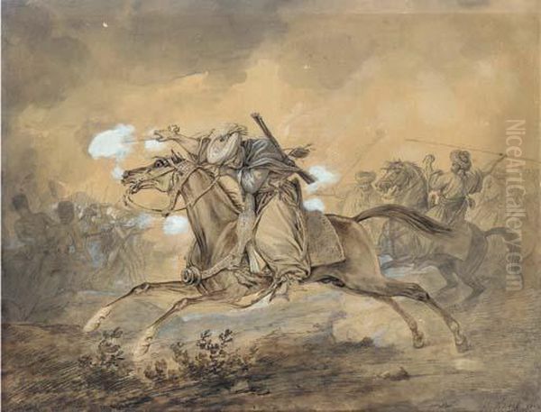 An Egyptian Horseman Blowing Up A
Gun, The French Infantry Fightingthe Egyptians In The Background - view 1