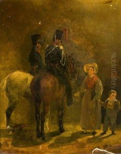 Mere Et Son Enfant Conversant Avec Deux Chasseurs A Cheval Mere Et Son Enfant Conversant Avec Deux Chasseurs A Cheval