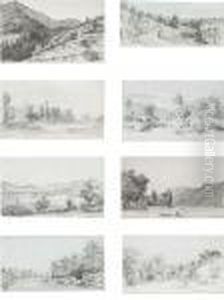 Gruppe Von 8 Zeichnungen Aus Einem Skizzenbuch