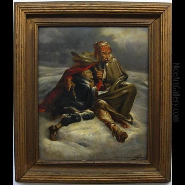 Injured Soldier Protecting Young Woman In Winter - view 1