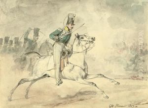A Cavalryman Charging In The Heat Of Battle by Horace Vernet