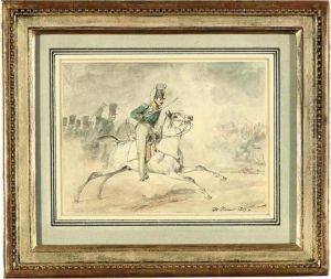 A Cavalryman Charging In The Midst Of Battle by Horace Vernet