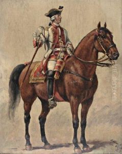 Portrait D'un Officier En Costume Louis Xvde Cavalerie A Cheval