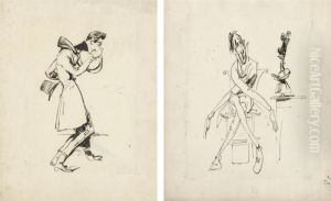 A Caricature Of A Gentleman
Peering Through A Monocle; And Acaricature Of A Seated Gentleman, A Top
Hat Under His Chair A Caricature Of A Gentleman
Peering Through A Monocle; And Acaricature Of A Seated Gentleman, A Top
Hat Under His Chair
