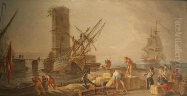 Harbor Scene With Men Unloading A Capsized Ship - view 1