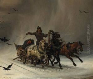 Figures In A Sleigh In A Stormy Winter Landscape
