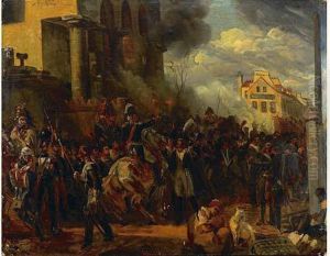Esquisse Du Tableau Conserve Au Louvre : La Barricade De Clichy by Horace Vernet