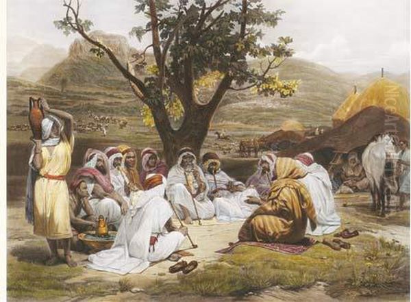 Arabes Dans Leur Camps Ecoutant Une Histoire, Souvenir D'algerie . - view 1